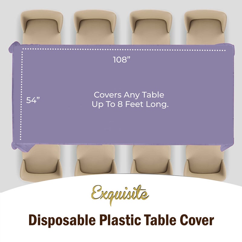 Exquisite 12-Pack Premium Plastic Tablecloth 54in. x 108in. Rectangle Table Cover - Lavender - Image 4